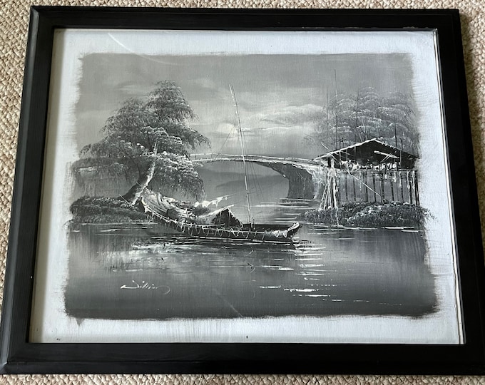 Vintage 70s Nautical Seascape Landscape Oil Painting Modern Art Signed Dillion 2