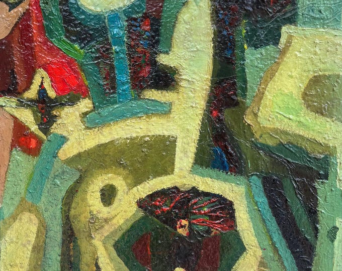 Vintage MCM Abstract Encaustic Painting Wax Oil Mid Century Modern Art 1960s