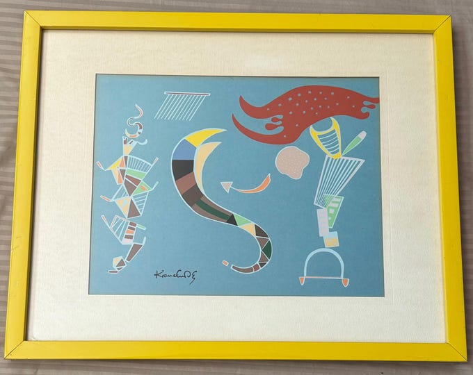 Vintage Wassily Kandinsky Abstract Figural Screen Print Modern Art Wall Hanging