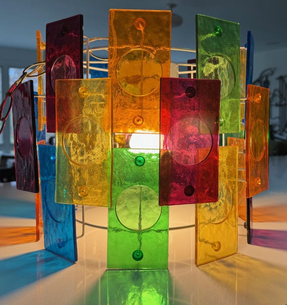 Vintage MCM Mutli-Color Acrylic Panel Swag Fixture Lamp Mid Century Lighting 60s