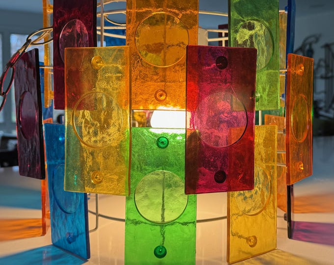 Vintage MCM Mutli-Color Acrylic Panel Swag Fixture Lamp Mid Century Lighting 60s