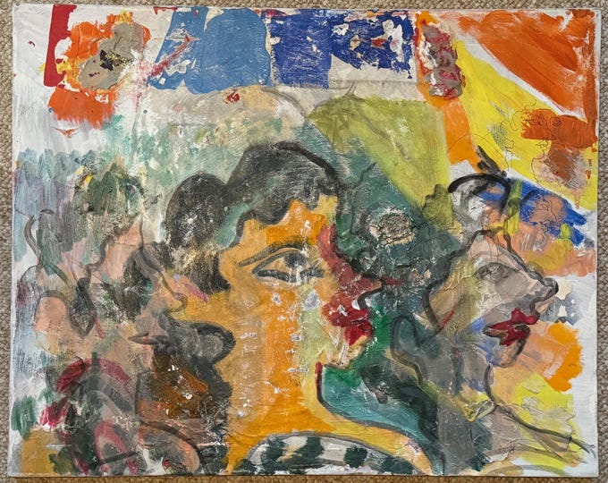 Textured Vintage Abstract Figural Painting Modern Art Wall Hanging Pollack #3