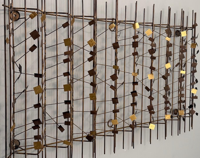 Vintage Brutalist MCM Metal Sculptural Abstract Wall Hanging Mid Century Modern