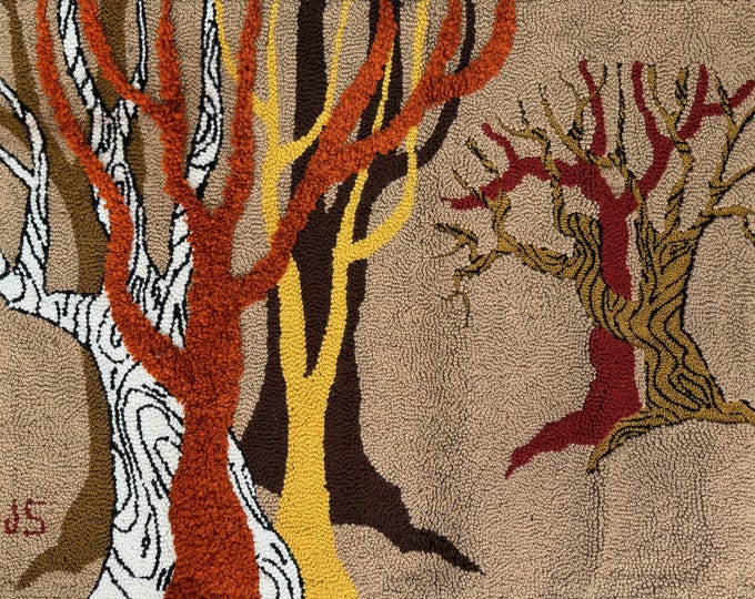 Vintage MCM Trees Wool Tapestry Rug Wall Hanging 60s 70s Mid Century Textile Art
