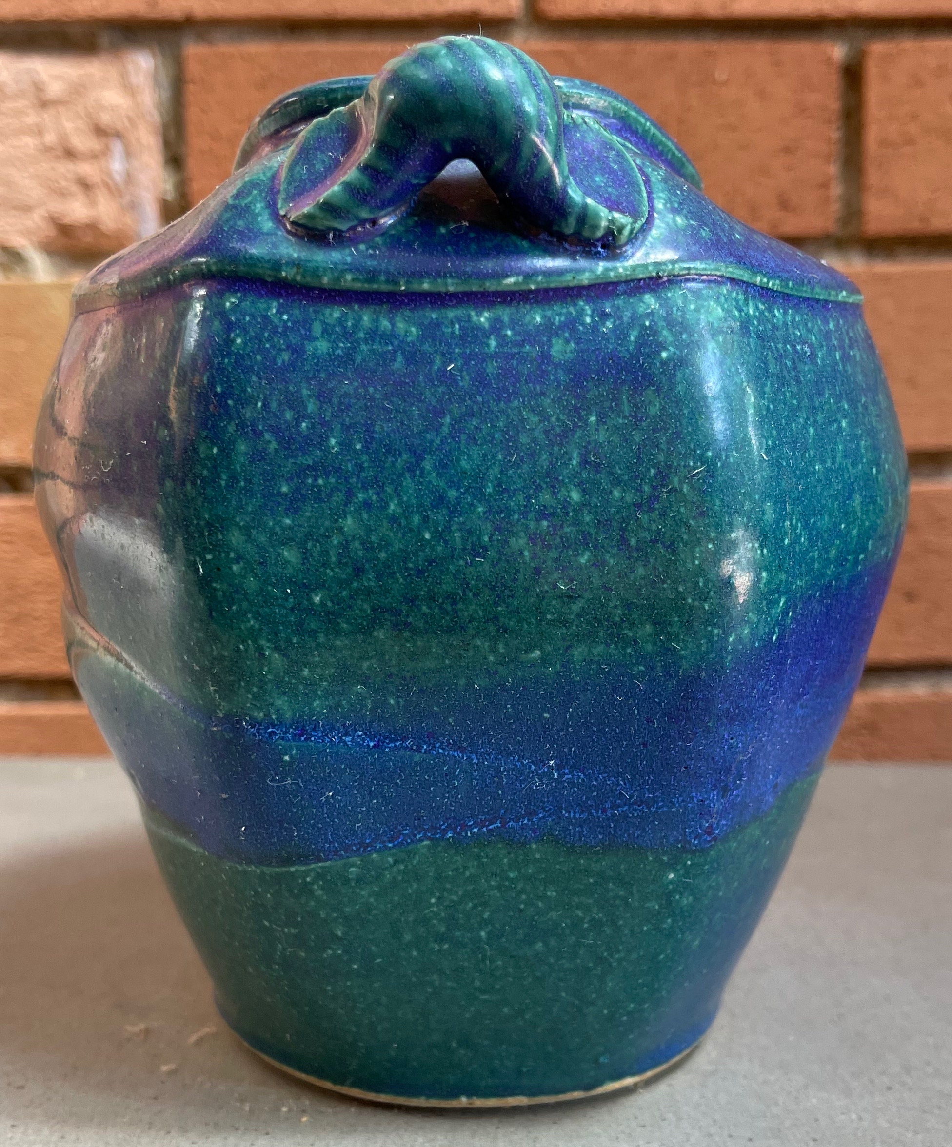 Vintage 90s Blue Green Decorative Handled Ceramic Studio Pottery Vase ...
