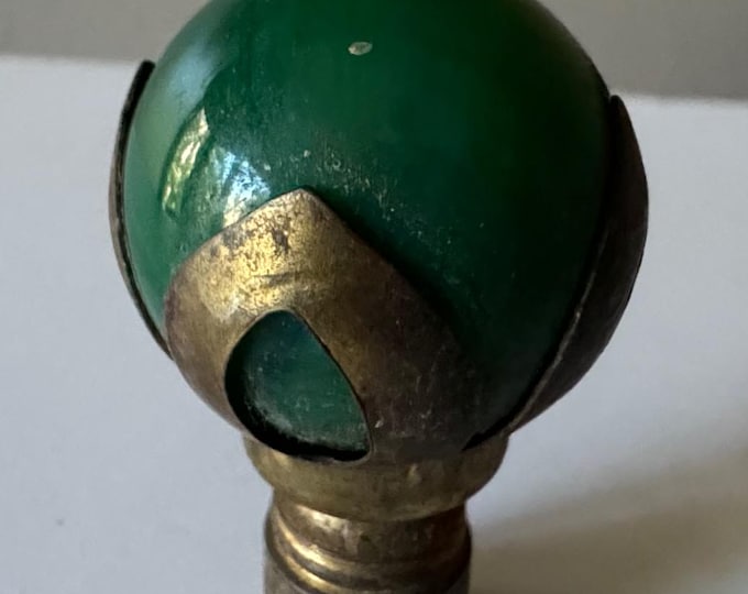 Vintage Round Emerald Green Glass Brass Lamp Finial Lighting Parts Modern