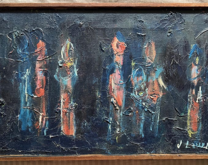 Vintage MCM Abstract Figural Oil Painting Mid Century Modern Art Signed Lowry