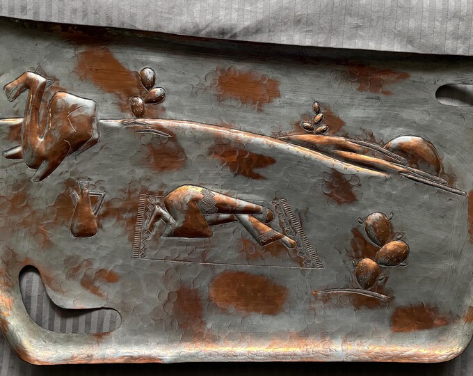 Vintage Decorative Copper Tray Engraved Mid Century Israel Judaica Oppenheim #2