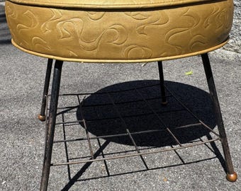 Vintage MCM Upholstered Stool Magazine Rack Mid Century MCM Modern Atomic 1950s 60s