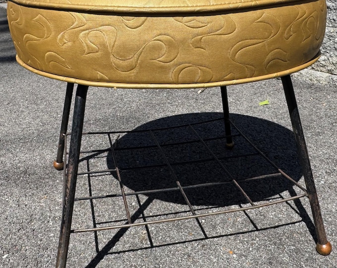 Vintage MCM Upholstered Stool Magazine Rack Mid Century MCM Modern Atomic 1950s 60s