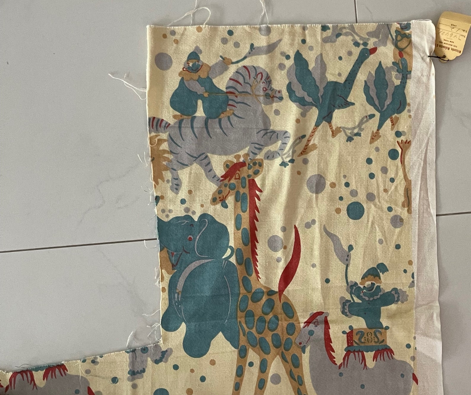 Vintage 1960s Circus Textile Fabric Animals Clowns Mid Century Modern ...