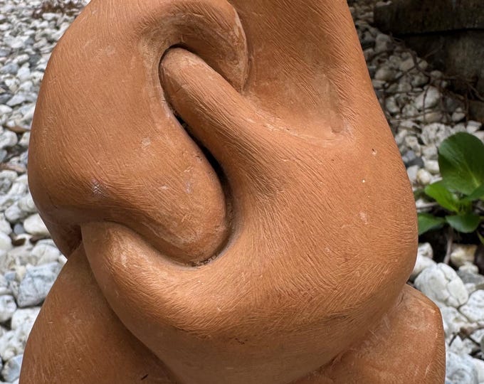 Vintage Abstract Figural Clay Pottery Sculpture Marble Base Modern Art Signed