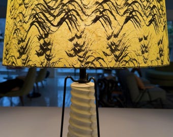 Vintage MCM Ceramic Spiral Iron Cage Lamp Fiberglass Shade Mid Century Modern Atomic Era 1950s