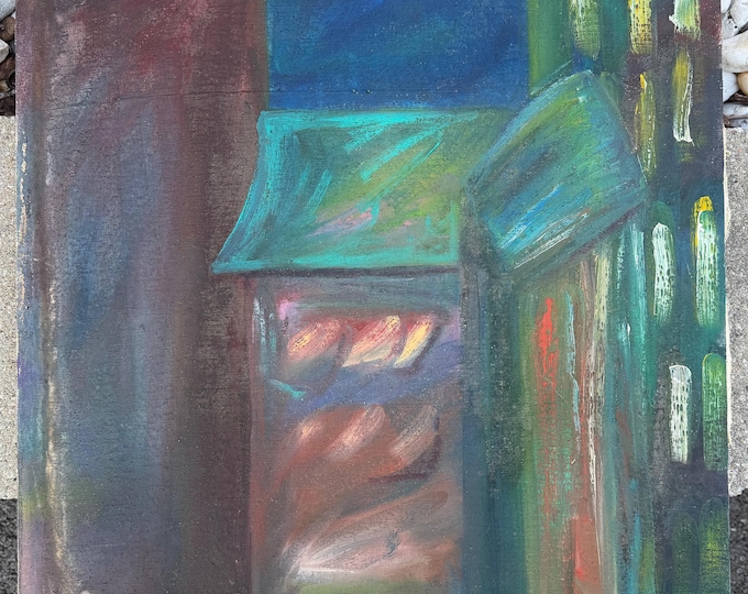 Vintage Abstract Acrylic Painting Modern Art Landscape Ruttencutter 80s Colorful