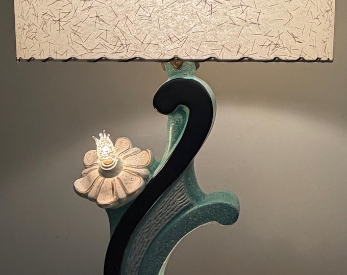 Vintage MCM CONTINENTAL Chalkware Lamp Organic Fiberglass Shade Mid Century 50s
