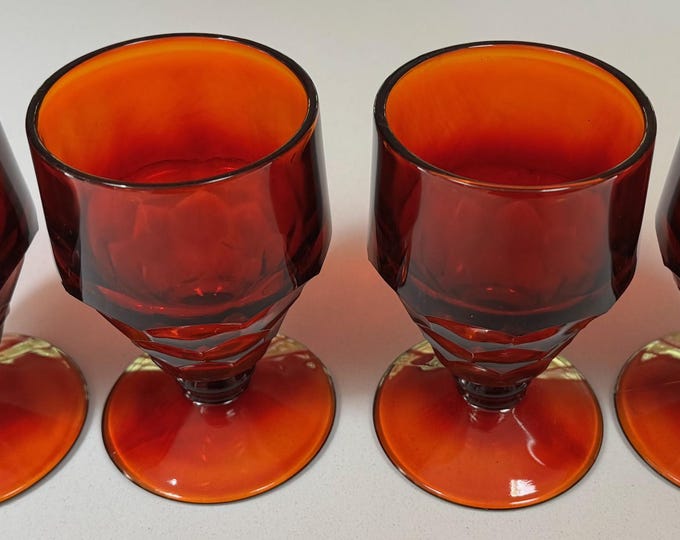 Vintage Anchor Hocking Georgian Pattern Amberina Pedestal Goblets Drinkware MCM 60s