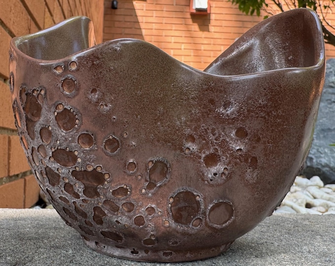 Vintage Synar Ceramics Asymmetric Bowl Lava Glaze Mid Century Pre-Frankoma