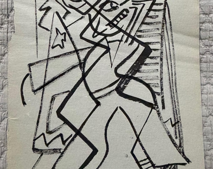 Vintage MCM Abstract Figural Black Painting / Illustration Mid Century Modern 50s Edward Cooper - 3