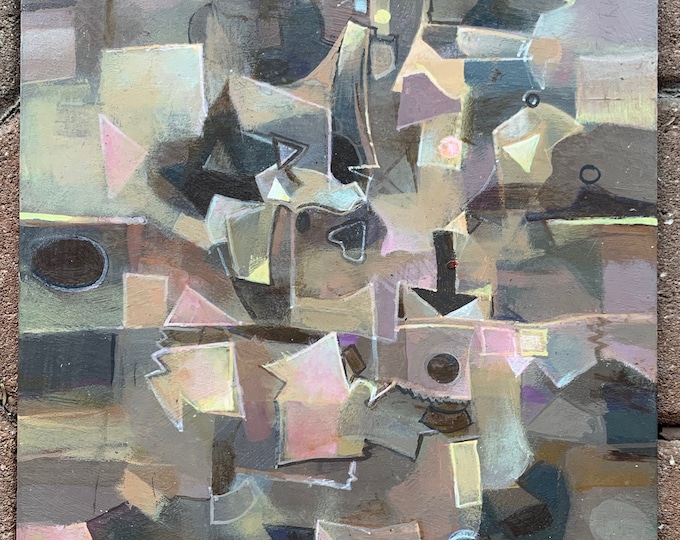 Vintage Abstract Shapes Cubist Figure Oil Painting Mid Century Modern Rhodes 60s