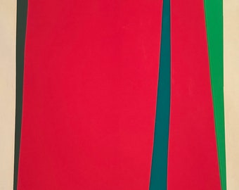 Vintage 70s Abstract Screen Print Modern Art Wall Hanging MCM Signed Gin O'Meara Non-Objective
