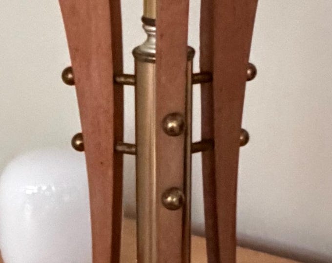 Vintage MCM Wood Brass Atomic Era Table Lamp Mid Century Modern Lighting 50s 60s