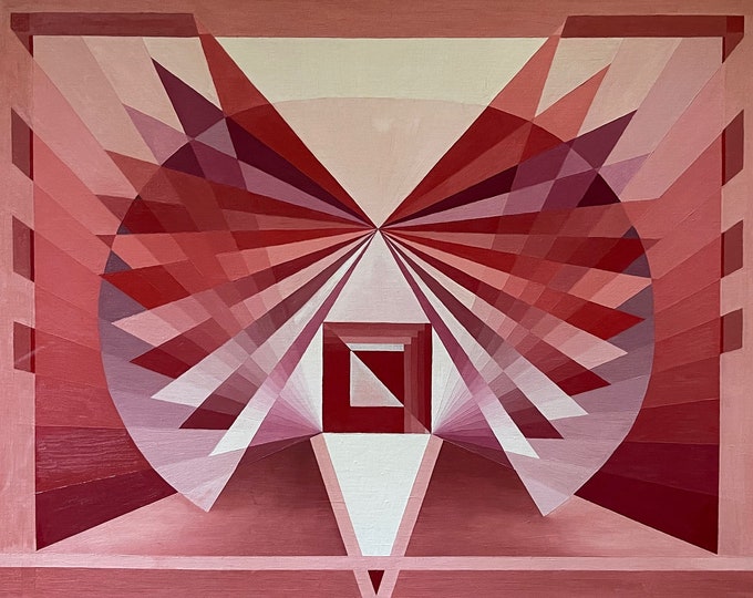 VIntage 80s Geometric Optical Art Hard Edge Painting Modern Wall Hanging Signed
