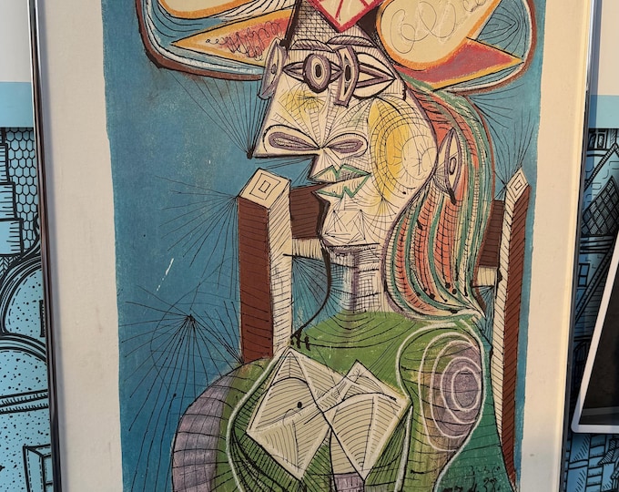 Vintage 70s Picasso Exhibition Lithograph Poster Surreal Cubist Modern Art Basel