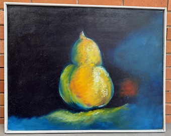 Contemporary Pear Fruit Still Life Oil Painting Modern Art Hackmann '04 Framed