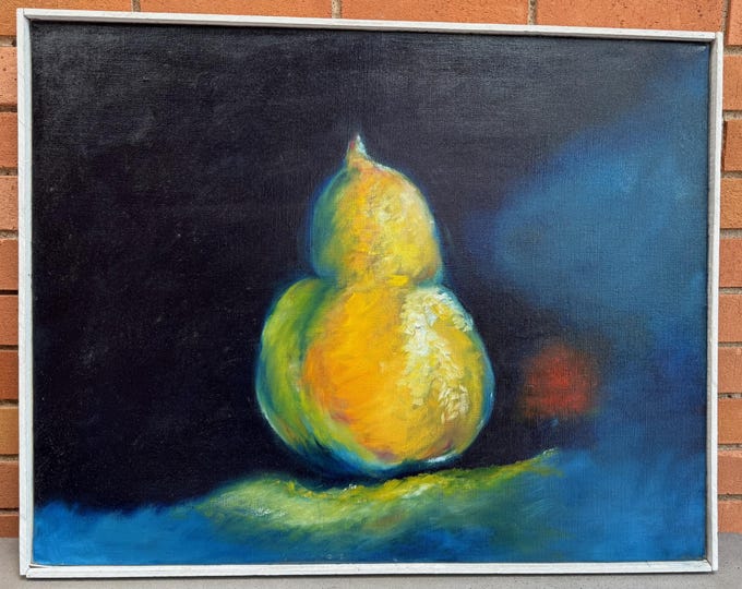 Contemporary Pear Fruit Still Life Oil Painting Modern Art Hackmann '04 Framed