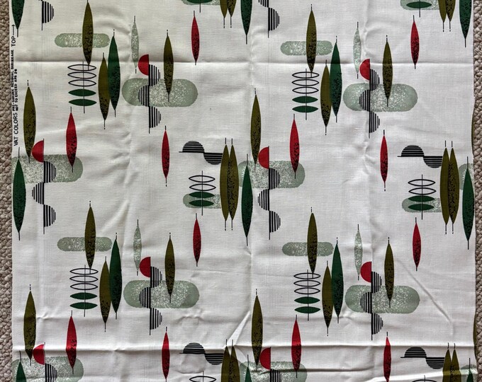 Vintage MCM Abstract Textile Fabric Mid Century Modern VAT Print 84" x 24" 50s