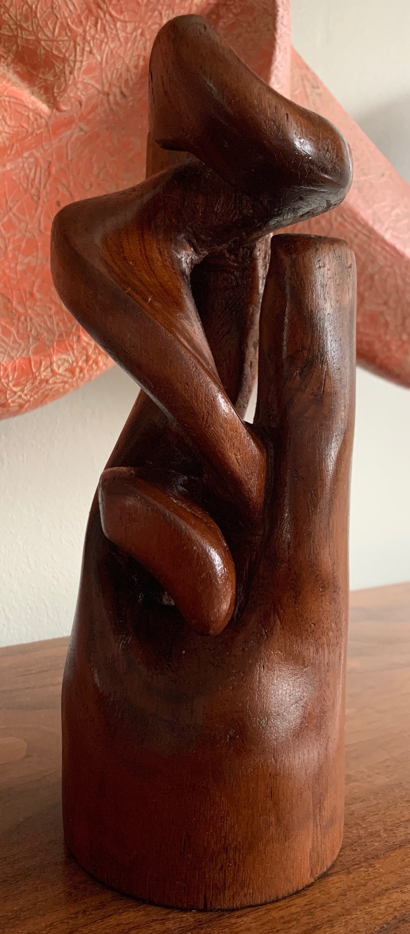 Unique Vintage Abstract Decorative Hand Carved Wood Sculpture Mid