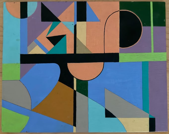 Vintage Abstract Geometric Shapes Canvas Board Painting Multi-Color Modern Art Wall Hanging Timothy Long 70s (15)