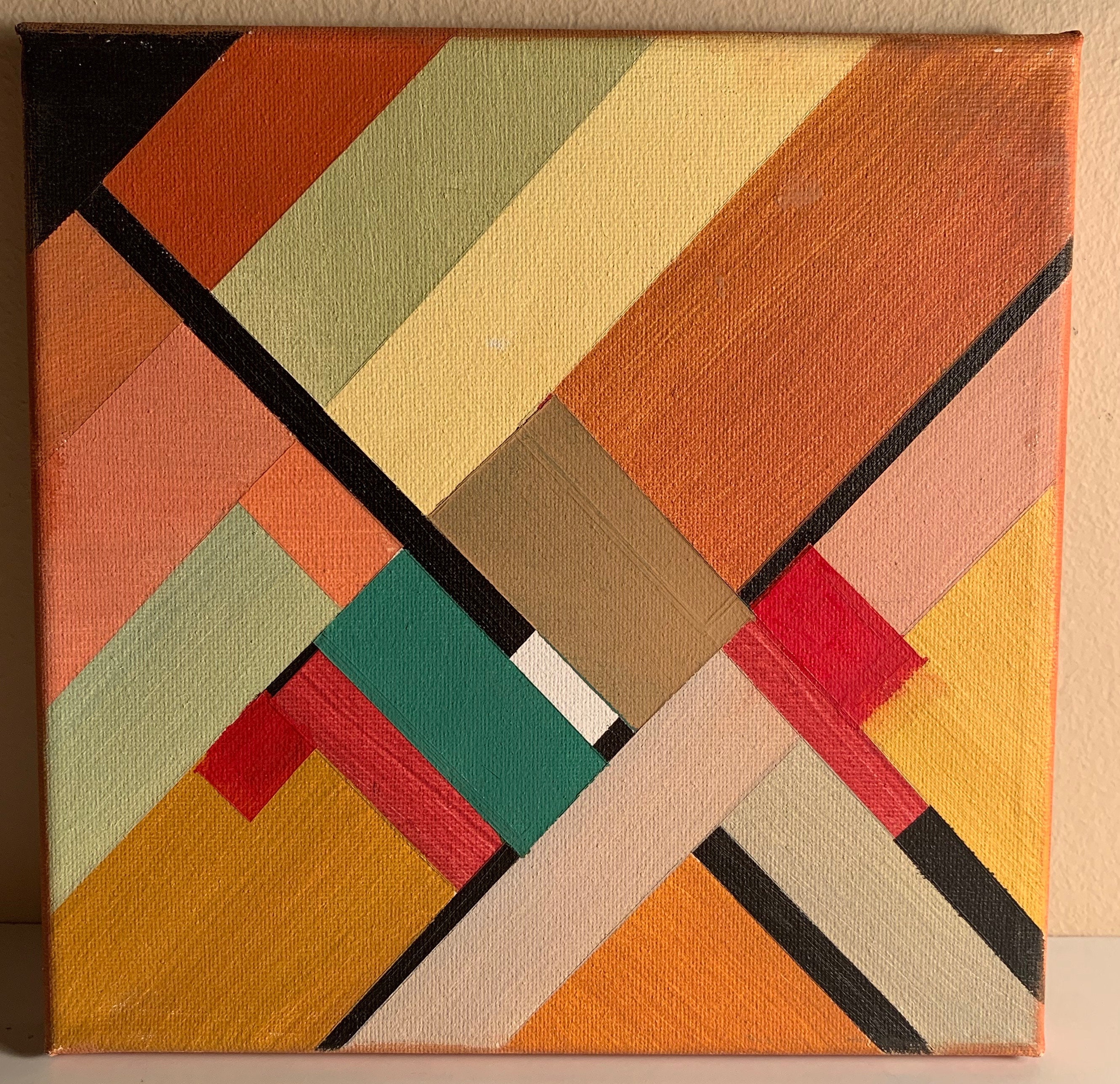 Incredible Vintage Hardedge Geometric Shapes Oil Painting Wall Hanging