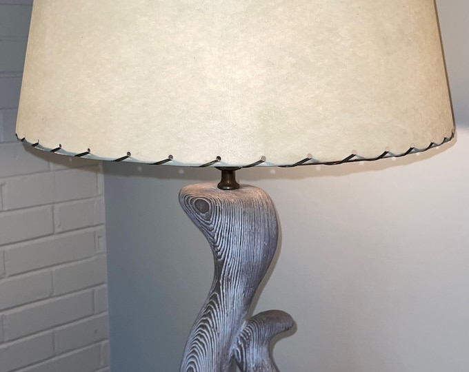 Vintage 60s Biomorphic Plaster Lamp Fiberglass Shade Mid Century Modern Lighting