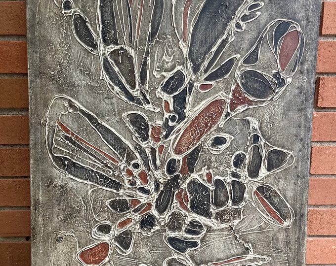 Beautiful Textured Vintage 60s Abstract Oil Painting Mid Century Modern Wall Art Signed Baker