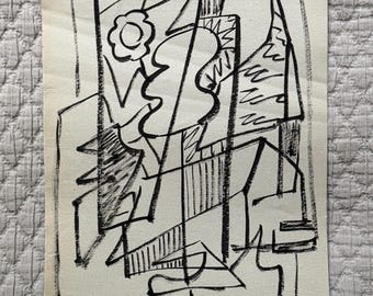 Vintage MCM Abstract Black Painting / Illustration Mid Century Modern 50s Edward Cooper - 1