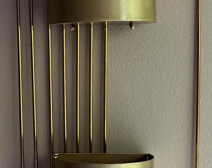 Vintage MCM Gold Wire Metal Wall Hanging Planter Atomic Mid Century Modern 50s