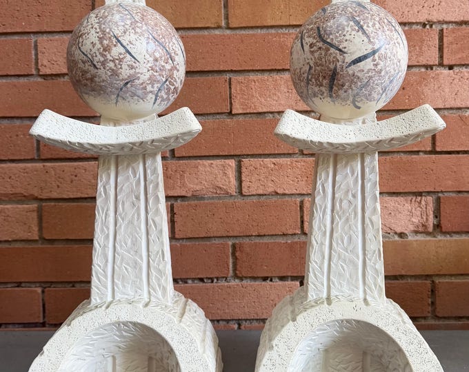 Pair Vintage Abstract Plaster Table Lamps HARRIS Post Modern Lighting 1980s