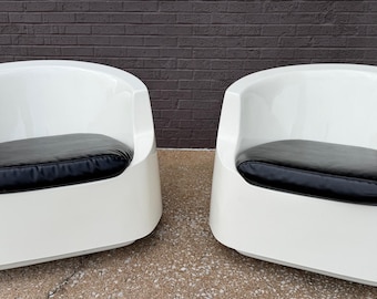 Vintage Ed Frank Ward Moreddi Fiberglass Chairs Modern White Raymor Italy 70s x2 (NO SHIPPING)