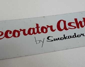 Vintage SMOKADOR Tin Ashtray Advertising Display Sign Mid Century MCM Tobacciana
