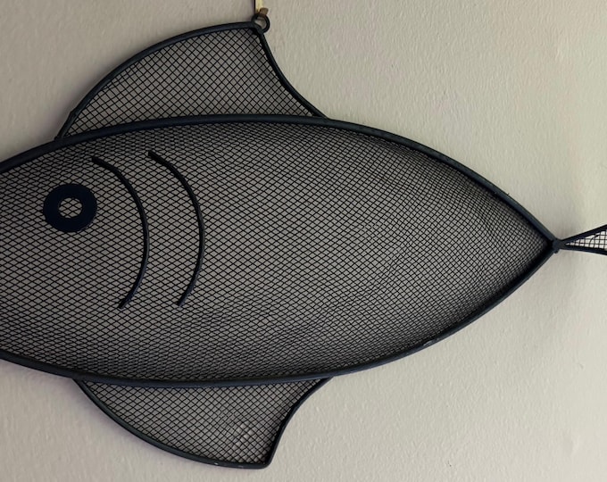 Vintage Sculptural MCM Black Wire Fish Wall Hanging Mid Century Modern 1950s Atomic Era Art