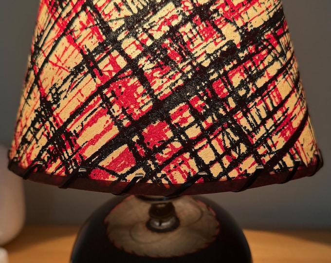Vintage MCM Black Ceramic Sphere Lamp Fiberglass Shade Mid Century Modern