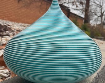 Vintage ROTAFLEX MCM 60s Ribbed Blue White Plastic Lamp Shade Mid Century Modern