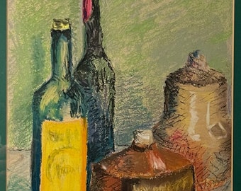 Vintage Still Life Mixed Media Framed Art Wall Hanging Modern Drawing