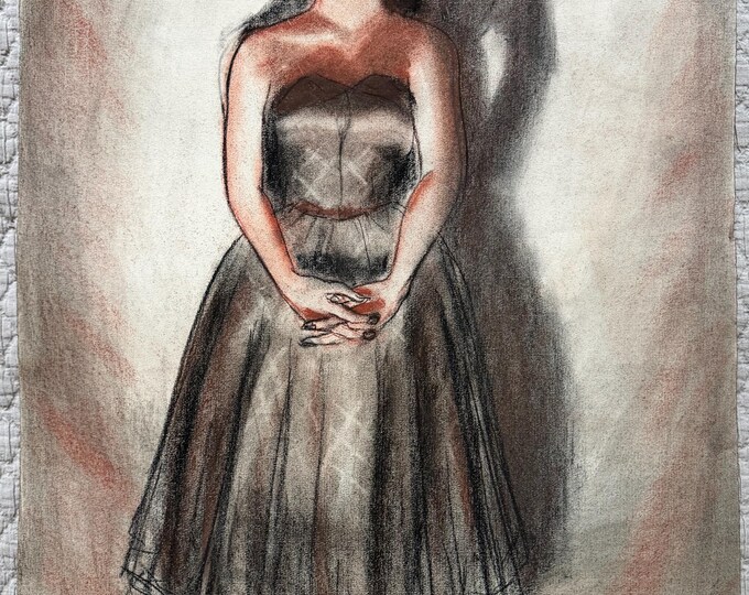 Vintage Figural Woman Charcoal Drawing Illustration Modern Art Signed Higgins 1