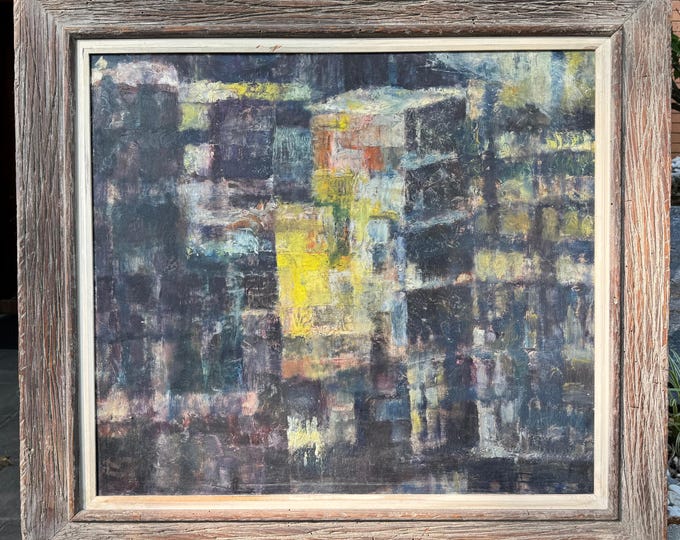 Vintage MCM Cubist Abstract Shapes Painting Mid Century Modern Art Signed 60s