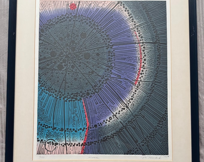 Vintage 80s M. Tomchuk Embossed Collagraph Print Modern Art Signed Framed Matted