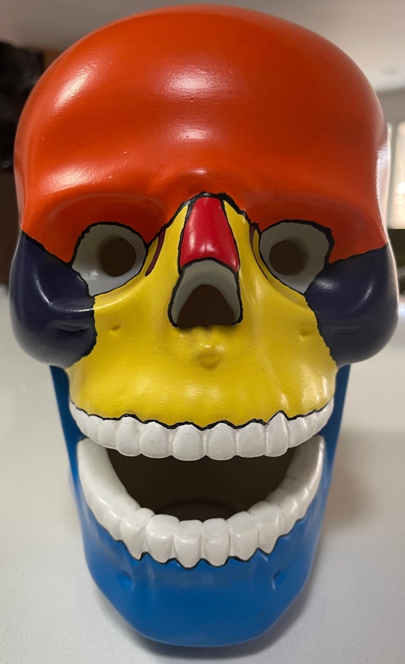 Vintage 1970s Ceramic Pottery Skull Head Multi-color Sculpture