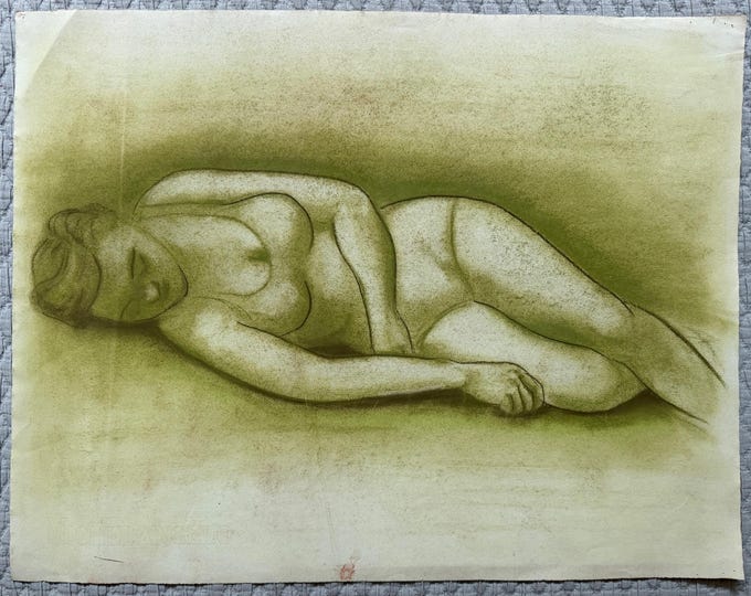 Vintage Figural Woman Charcoal Drawing Illustration Modern Art Signed Higgins 7