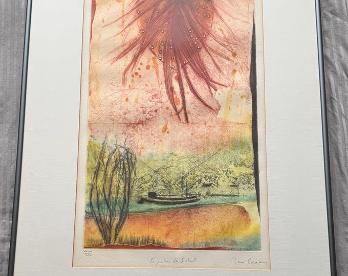 Vintage 70s René Carcan Embossed Etching Abstract Signed Numbered Modern Art Framed